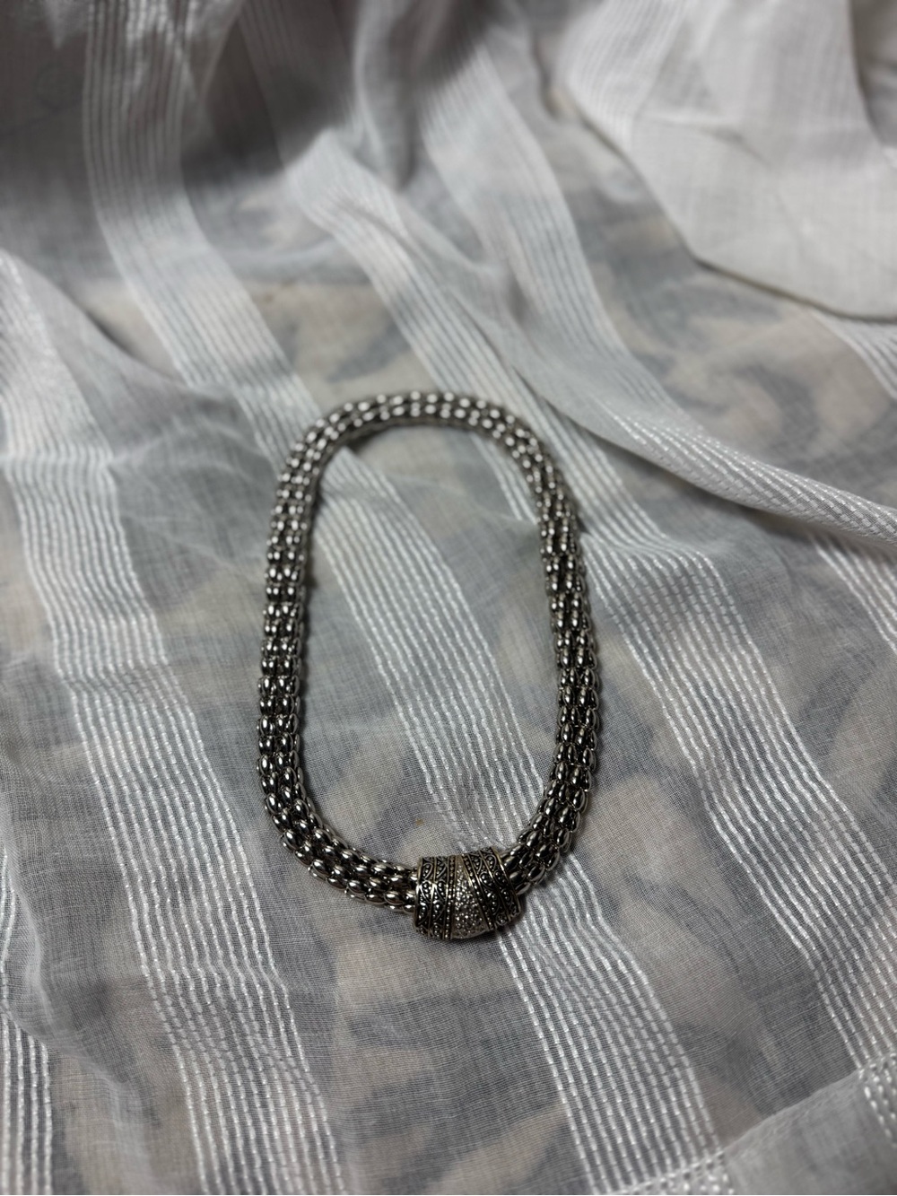 Silver-Tone Braided Statement Necklace magnetic closure